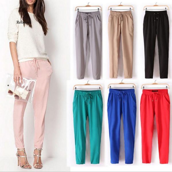

women's pants & capris 2021 spring and summer super drape comfortable bright color elastic waist casual harem candy 7-color, Black;white