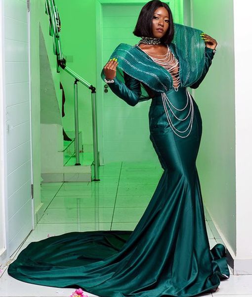 

2021 plus size arabic aso ebi stylish hunter green prom dresses high neck beaded crystals mermaid evening formal party second reception gown, Black