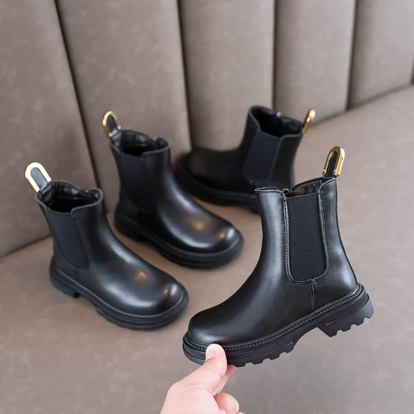 

childrens boots kids shoes girls footwear autumn winter casual princess moccasins soft short boot leather shoe fashion b8168, Black;grey