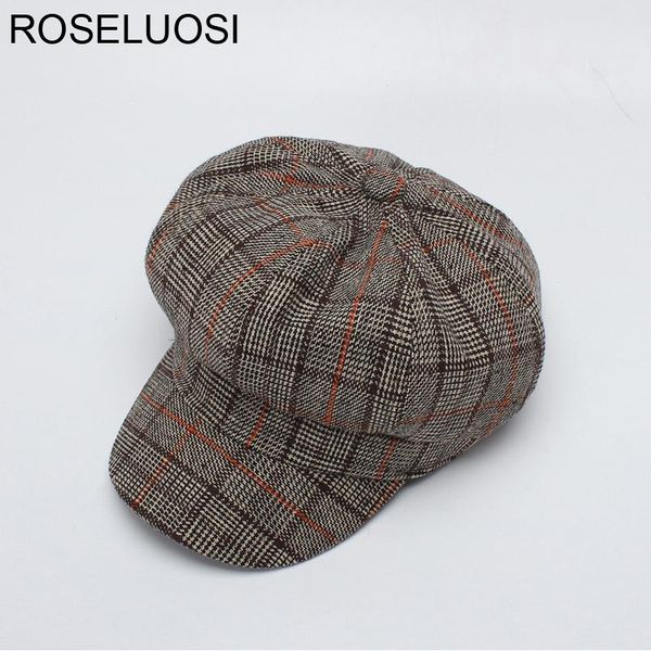 

berets roseluosi women autumn winter plaid sboy caps vintage houndstooth octagonal hat female cap gorras, Blue;gray