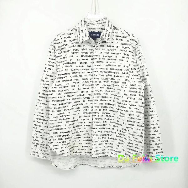 

men's casual shirts ader error allover logo men women full text printed adererror shirt long sleeve blouse, White;black