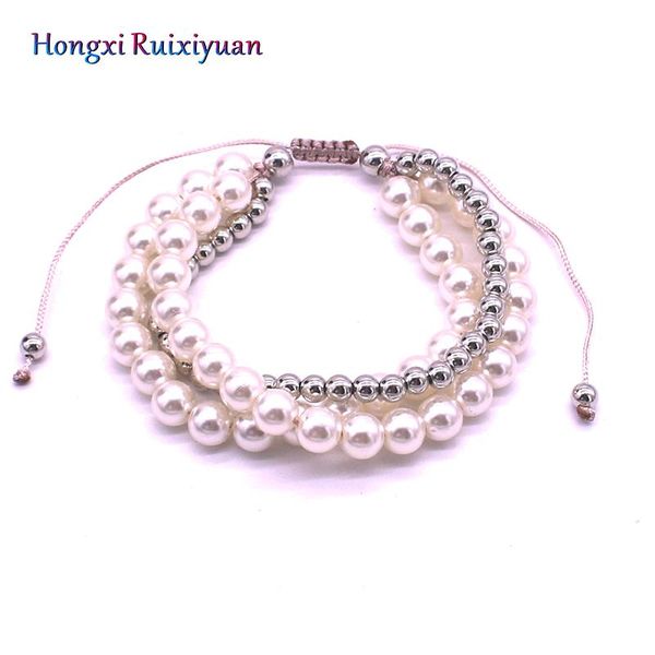 

beaded, strands fashion bracelet 8mm imitation pearl beaded ladies bohemian 3-layer handmade wrist jewelry2021, Black