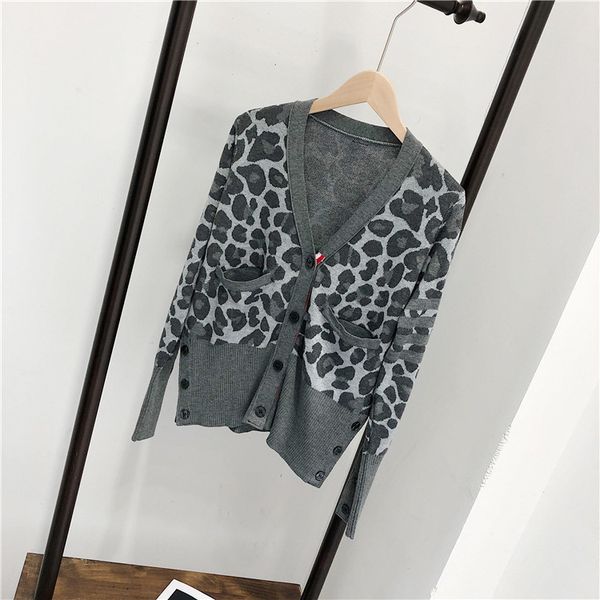 

1068tb leopard spring new women's short knitted wool cardigan top, White