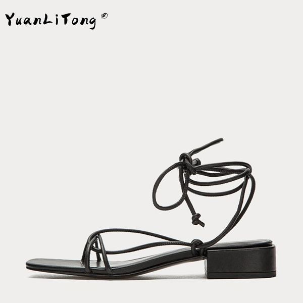 

sandals 2021 spring&summer women bandage squaretoe low heels shoes, Black