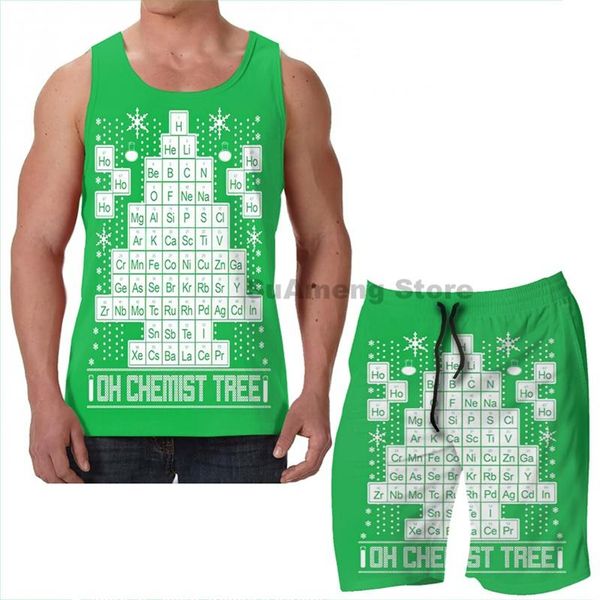 

men's tracksuits summer funny print men tank women oh chemistry tree chemist ugly christmas sweater beach shorts sets fitness vest, Gray
