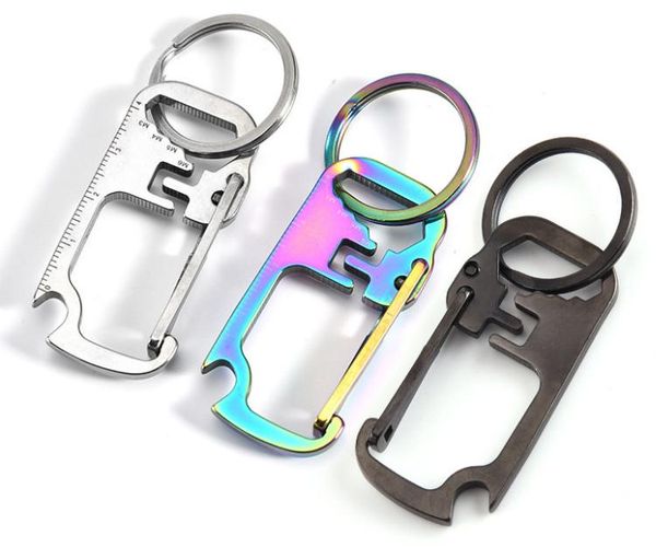3 Farben Edelstahl-Schlüsselanhänger, Multifunktionsöffner, Lineal, Schlüsselanhänger, Hängeschnalle, Schlüsselanhänger, Bierflaschenöffner