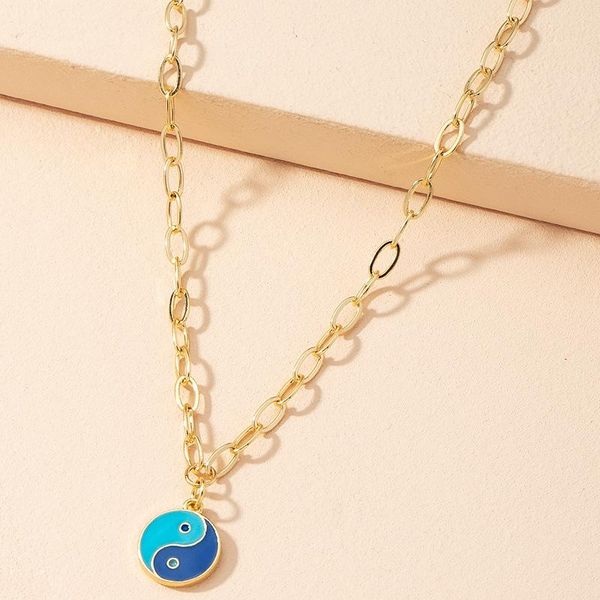 

chains yin yang tai chi pendant necklace sweater chain chinese style gold silver color metal neck decor jewelry accessories