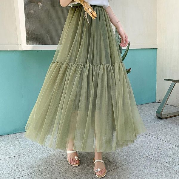 

skirts gauze skirt female half length spring and autumn white pleated fairy medium cake, Black