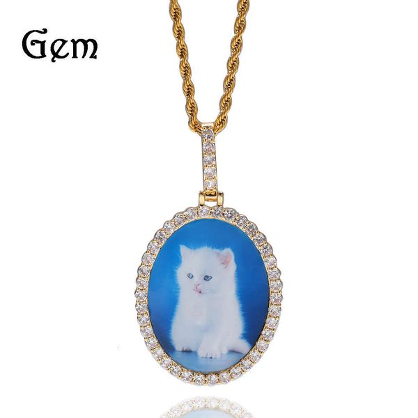 

hip hop p necklace gold plated oval solid diamond pendant necklace jewelry, Silver