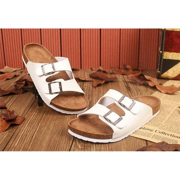 

boken summer beach cork slippers sandals casual double buckle clogs sandalias men women slip on flip flops flats shoe plus size, Black