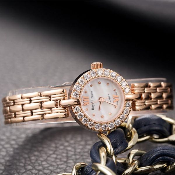 

wristwatches small lady women's watch fine fashion hours mother-of-pearl stainless steel bracelet rhinestone girl's gift royal cro, Slivery;brown