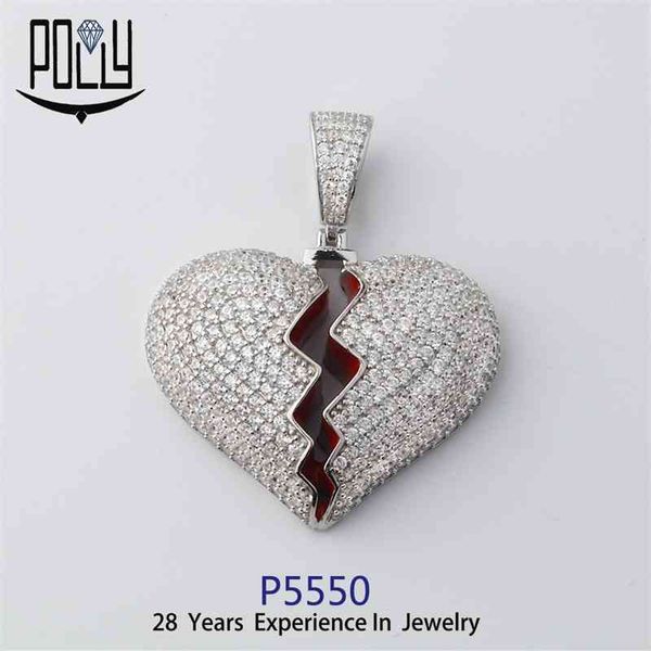 

925 silver zircon hip hop necklace heart shaped pendant