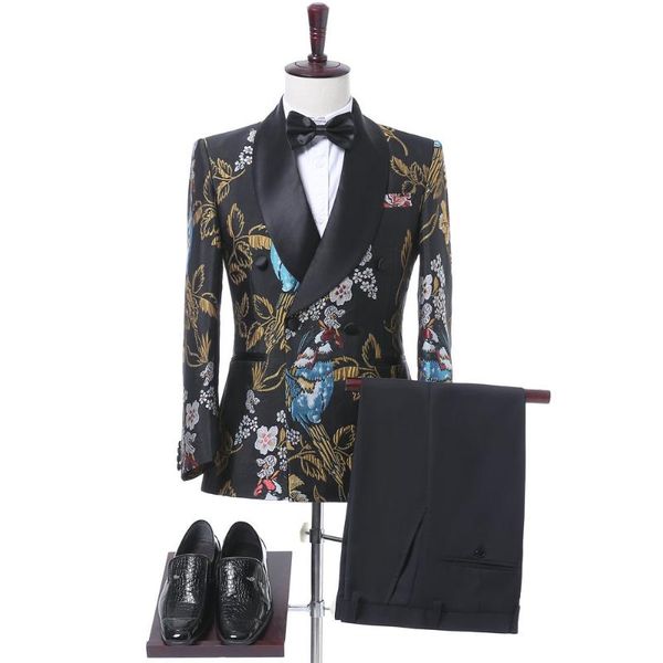 

men's suits & blazers wedding dress suit for men latest coat pant designs tuxedo slim jackets jacquard fabric 2 piece set double breast, White;black