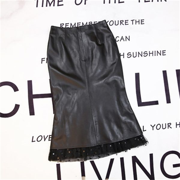 

2021 female spring genuine royal sheep leather skirt e58 tt6g, Black