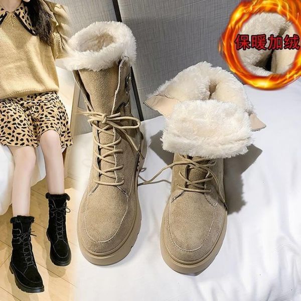 

swonco mid calf snowboots women skin high shoes winter boots glum, Black