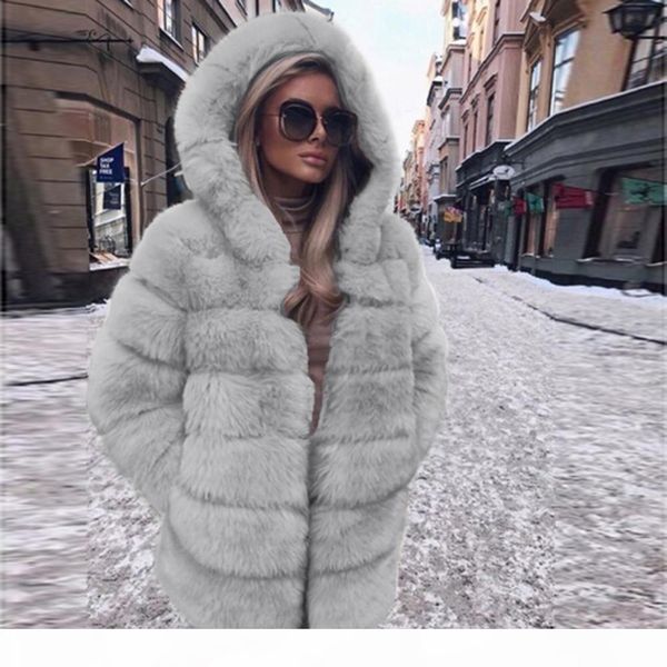 

ishowtienda faux fur coat women 2018 hooded warm long autumn winter faux fur jacket coat casual overcoat manteau femme hiver, Black