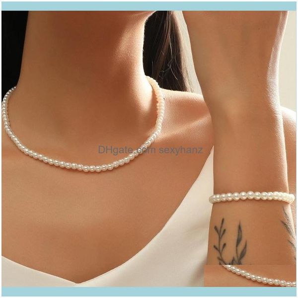 

jewelrytrend small beads necklace bracelet sets gold color charm pearl chains white jewelry set for women girls holiday gift earrings & drop, Silver