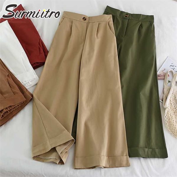 

surmiitro korean style wide leg ankle pants women spring summer black green khaki female pants high waist trousers femme 211105, Black;white
