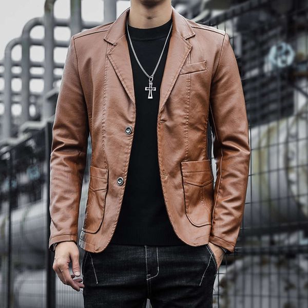 

spring and autumn new imitation korean suit youth winter trend slim leather jacket men'swinter, Black;brown