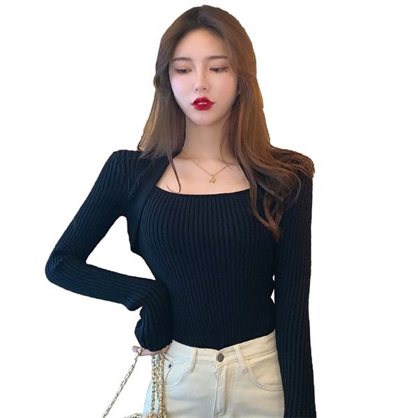 

soft thick winter slim pullovers sweaters women knitted full sleeve u-neck elegant chic pullover sweater female bh219, White;black