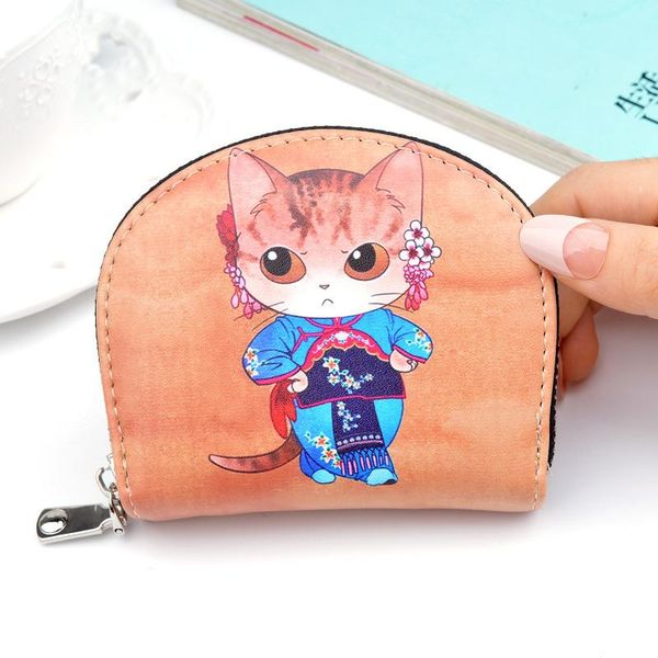 

card holders fashion cartoon printed organ mini zipper holder multi-card girls coin purse women leather business wallet, Brown;gray