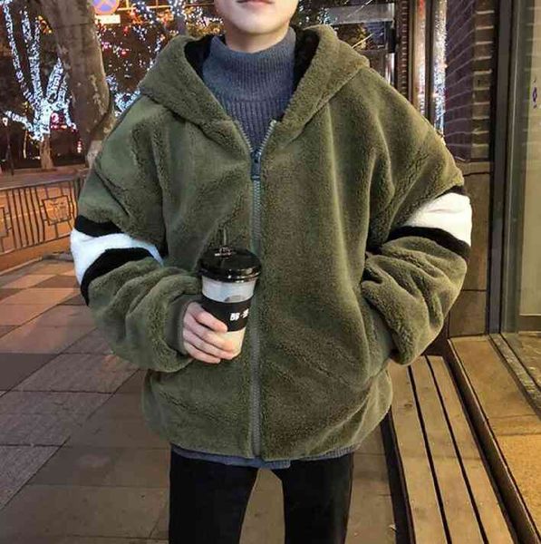 

men's jackets lamb wool cotton jacket men's coat korean fashion handsome plus velvet padded loose bf student casual men able, Black;brown