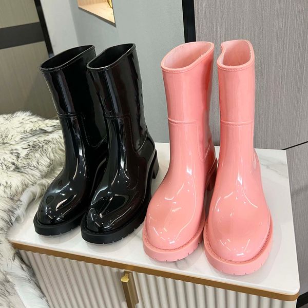 

famous designer thick heel boots women wave dot rubber rain boots 35-41 size, Black