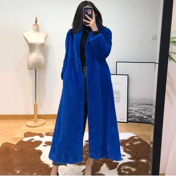 

women's fur & faux fursarcar luxury genuine natural mink long jacket with turn down collar for fashionable high street women winter out, Black