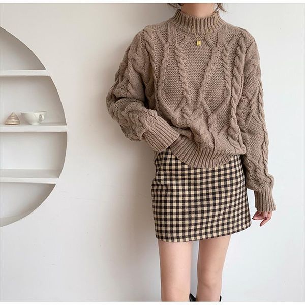 

women's sweaters 2021 autumn women knitted female pullover solid loose twist stand collar elegant office lady casual all match, White;black
