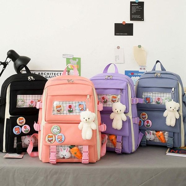 

school bags 4 pcs set harajuku women lapbackpack canvas for teenage girls kawaii college student kids book bag rucksack 2021