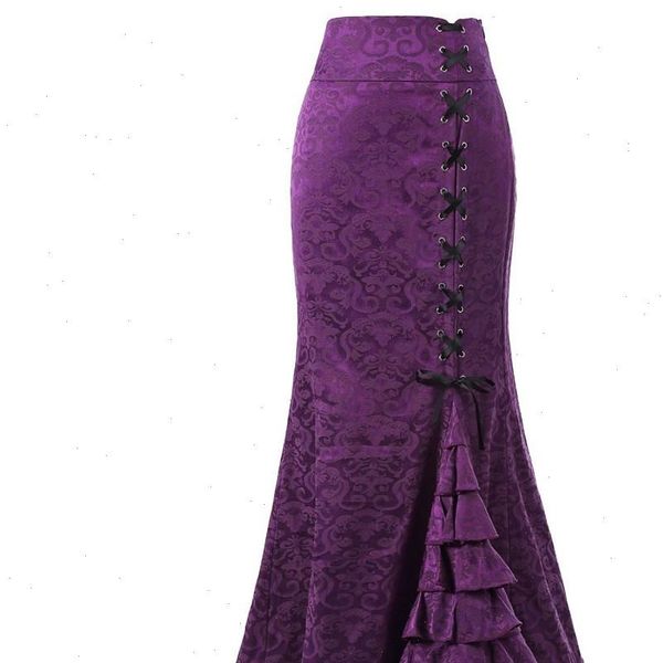 

skirt women punk style retro mermaid skirt long bodycon ruffle fishtail skirt faldas mujer moda skirts womens jupe femme, Black