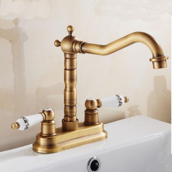 

bathroom sink faucets modern antique brass swivel faucet mixer dual handles deck mounted1