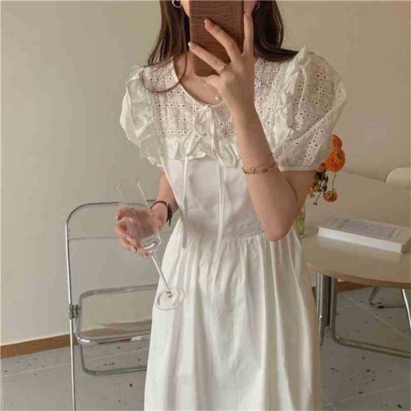 

summer white women lace gentle long dresses french retro loose beach solid casual chic elegant vestidos 210525, Black;gray