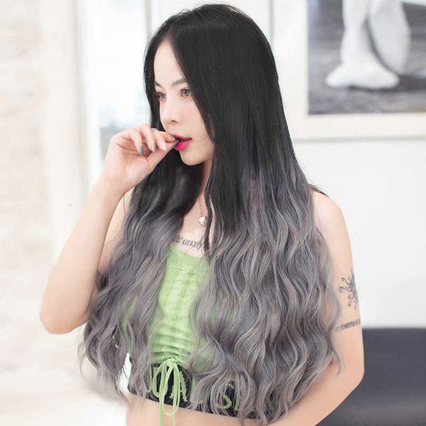 

wig female long receiving big wave one natural color curly hair piece, Black