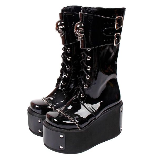 

boots angelic imprint japan gothic style women motorcycle cool punk lady lolita shoes woman high heels pumps 10cm 33-47 skull, Black