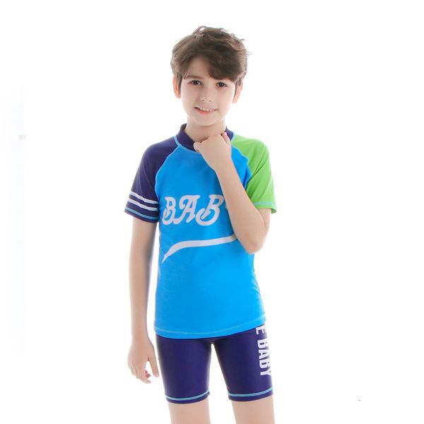 

children's 2021 boys' swimsuit junior middle primary school student training split flat angle sunscreen set, White;black