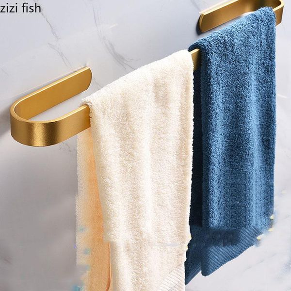 

modern space aluminum steel wall mounted towel with hooks rack bath golden single towel holder punch-bathroom accessories