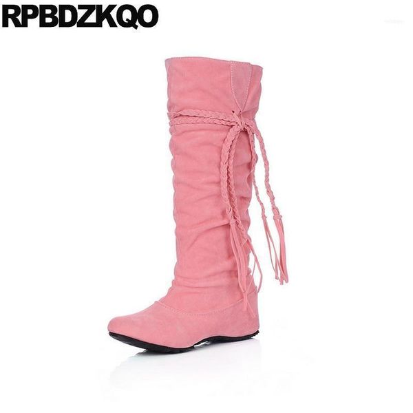 

boots suede knee high pink lolita height increased candy tassel slip on women winter 2021 kawaii big size long fringe shoes fall11, Black