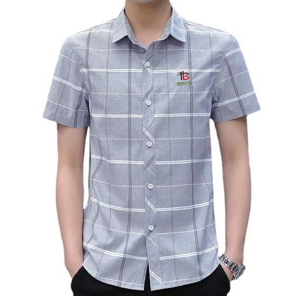 

men's casual shirts men summer shirt lattice cardigan thin trend short sleeve simplicity slim letter embroidery design loose, White;black