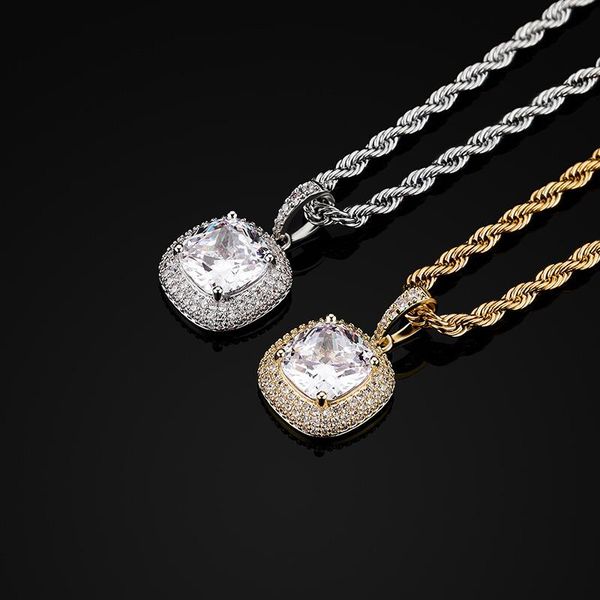 

pendant necklaces hip hop dragon claw big cubic zirconia bling iced out geometric square men pendants necklace rapper jewelry, Silver