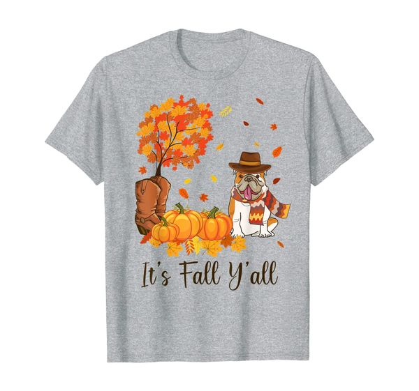 

it's fall y'all british bulldog pumpkin autumn thanksgiving t-shirt, White;black