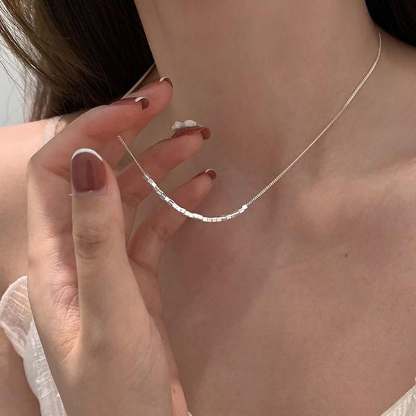 

chains silver 925 multi layer cube necklace for women thin clavicle chain choker simplicity delicate summer career female party jewelry