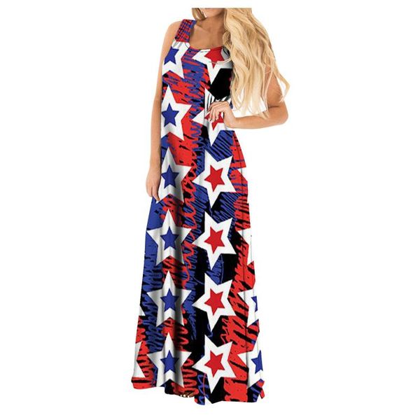 

casual dresses 40# beach long dress women sleeveless printed tank maxi plus size sundress bohemia low cut robe femme, Black;gray