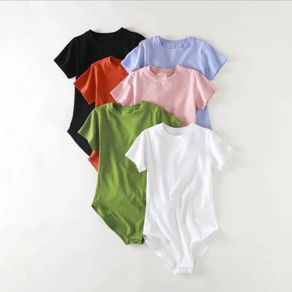 

causal women's bodysuits round neck stretched black white green orange purple pink simple jumpers european and american style