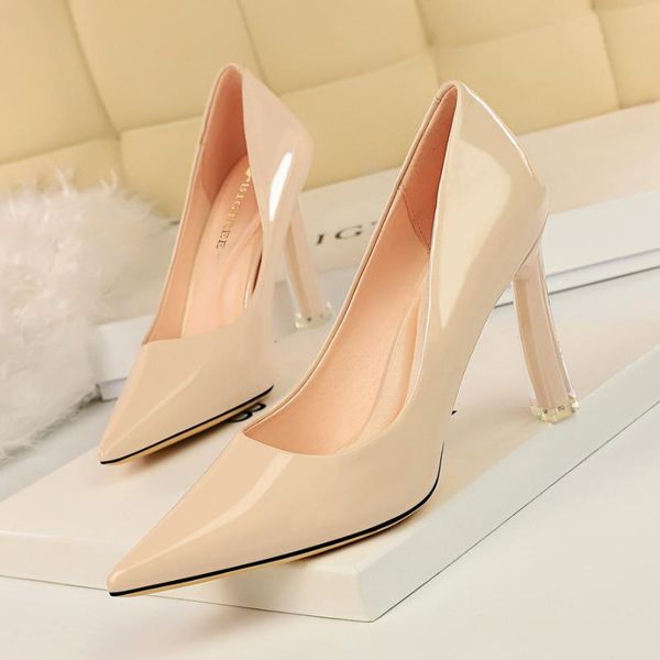

dress shoes 2021 fashion show slim heels transparent super high-heeled patent leather shallow mouth pointed women wedding, Black