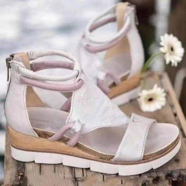 

sandals women 2021 summer wedges platform casual slip on strap cross plus size round head fashion women's shoes, Black