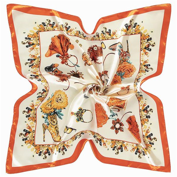 

scarves 2021 arrival autumn square scarf for women 90x90cm fashion accessory printed handkerchief polyester female orange shawl big, Blue;gray