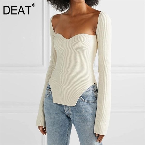 

deat winter and fit fashion women clothes cashmere sqaure collar full sleeves elastic high waist pullover wk080 211103, White;black