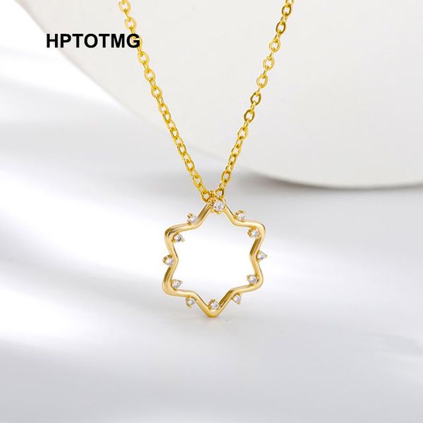 

chains geometric zircon hollow hexagonal star pendant necklace for women jewelry 2021 trend aesthetic goth clavicle chain choker, Silver