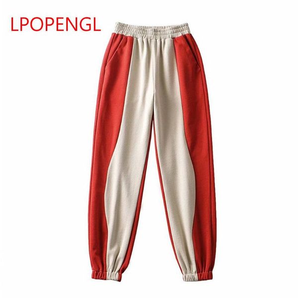 

women's pants & capris 2021 spring high waist elastic band folds color matching sports women harem loose casual trousers, Black;white